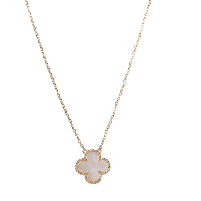 Van Cleef & Arpels 18K Yellow Gold Mother of Pearl Vintage Alhambra Pendant Necklace 1 of 9