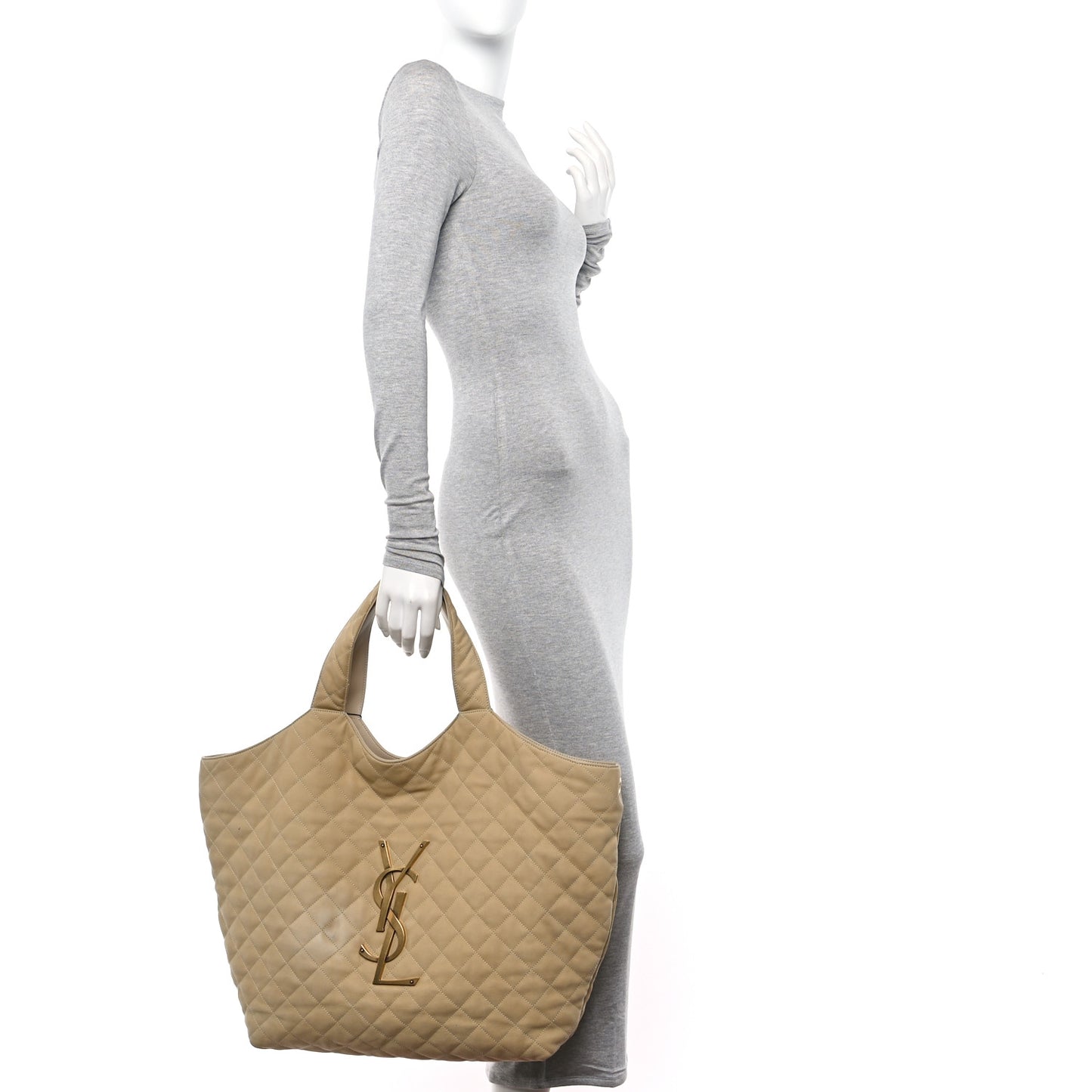 Nubuck Suede Quilted Maxi Icare Shopping Tote Safari Beige