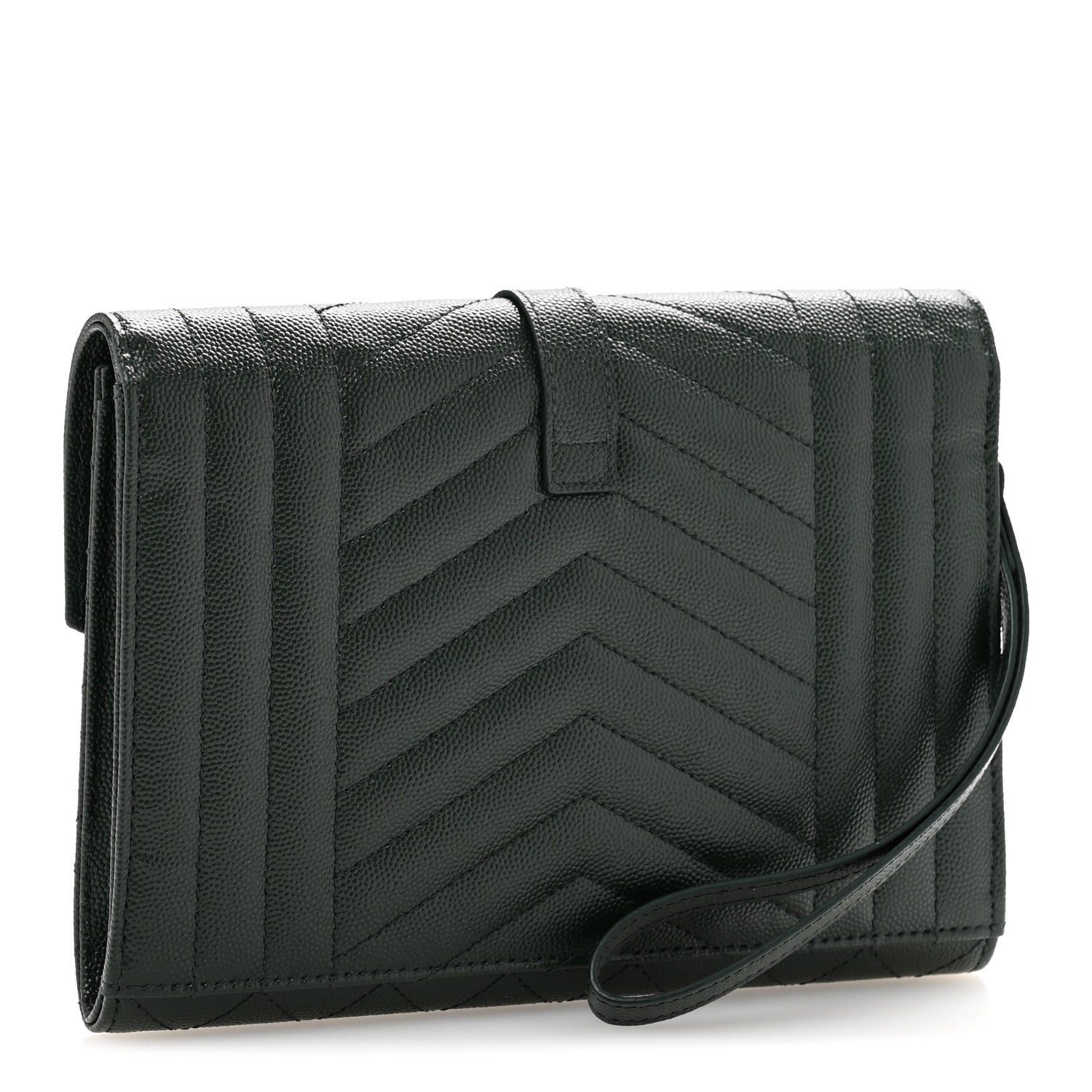Saint Laurent Grain De Poudre Textured Mixed Matelasse Triquilt Monogram Clutch Vert Fonce 3 of 13