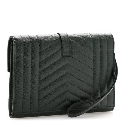 Saint Laurent Grain De Poudre Textured Mixed Matelasse Triquilt Monogram Clutch Vert Fonce 3 of 13