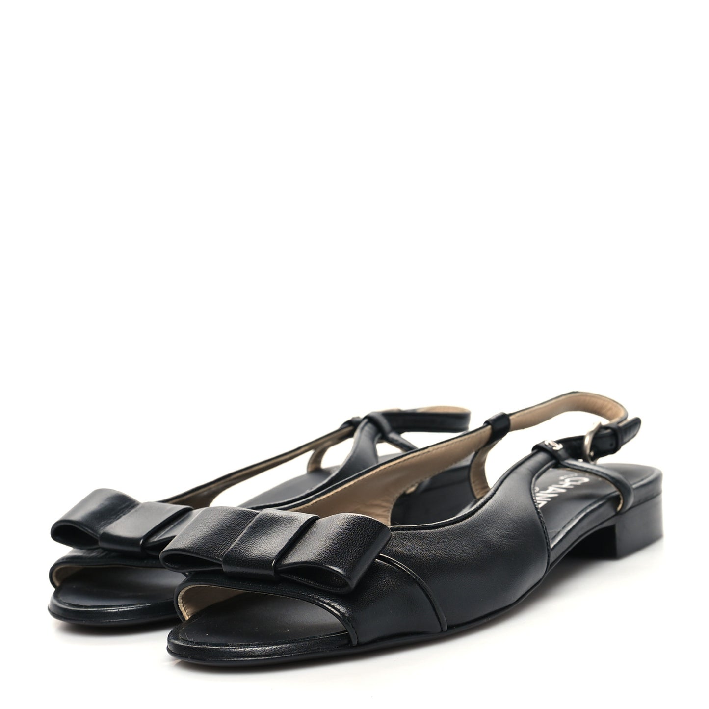 Lambskin Peep Toe Bow Slingback Flats 39 Black
