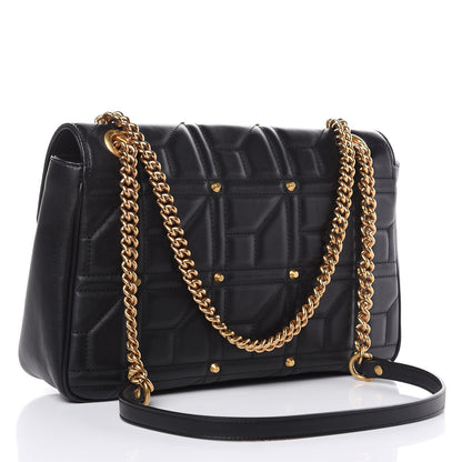 Gucci Calfskin Matelasse Studded Medium GG Marmont Shoulder Bag Black 3 of 10