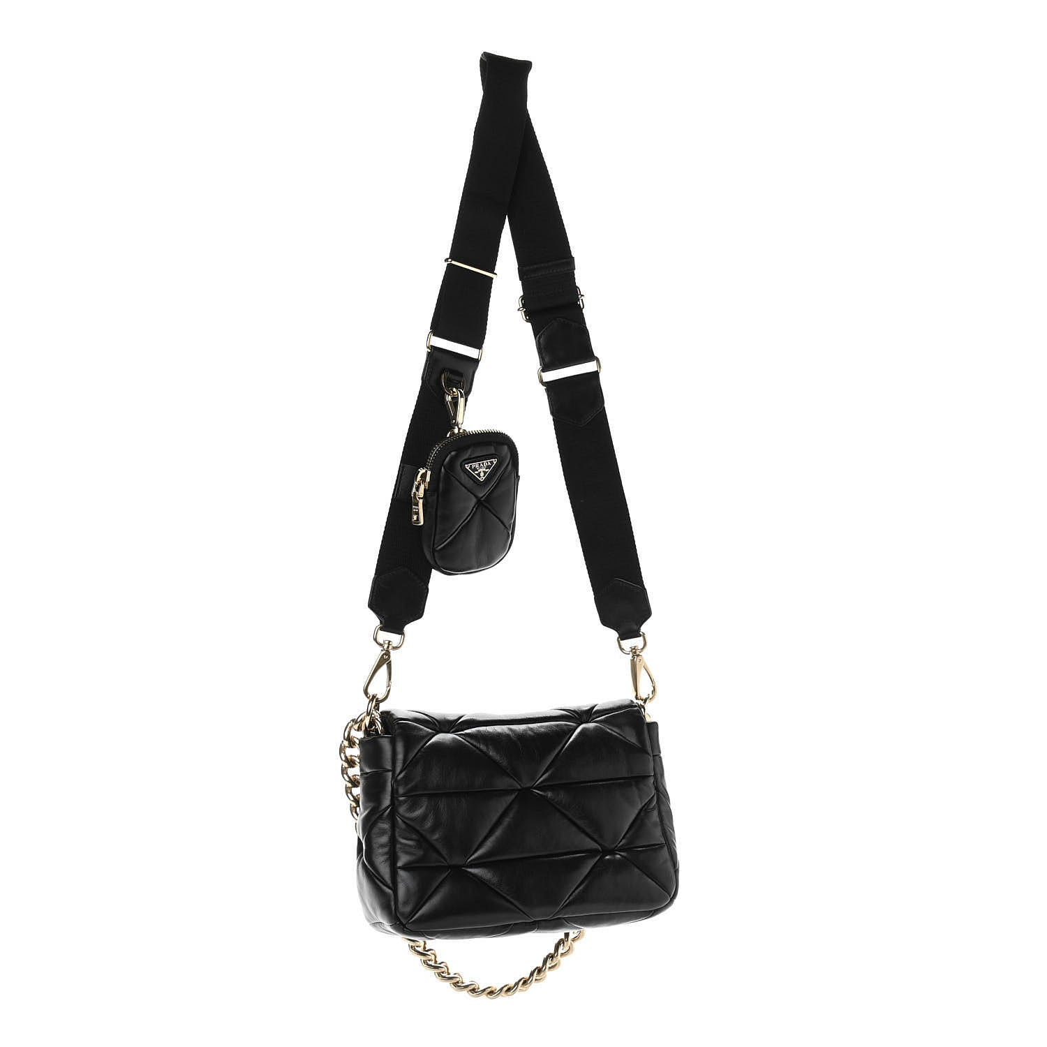 Prada Nappa Re-Nylon Triangle Quilted Patchwork System Flap Shoulder Bag Black 3 of 10