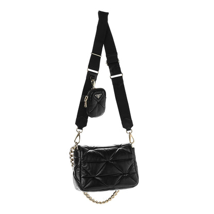 Prada Nappa Re-Nylon Triangle Quilted Patchwork System Flap Shoulder Bag Black 3 of 10