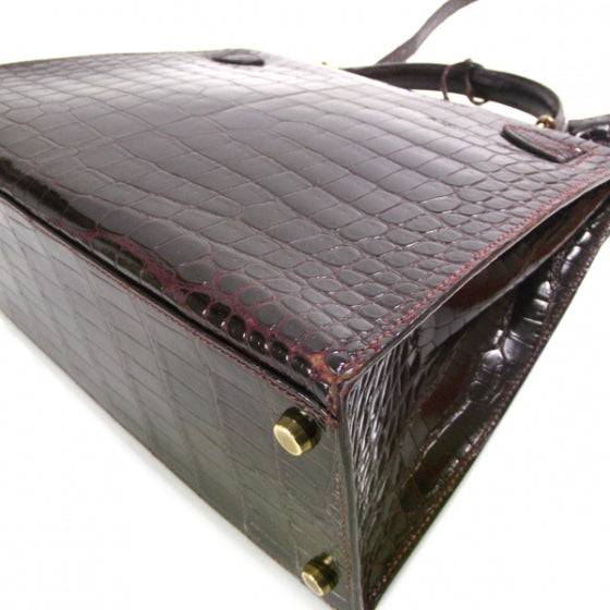 Hermes Vintage Porosus Crocodile Kelly 28 Bordeaux 5 of 11