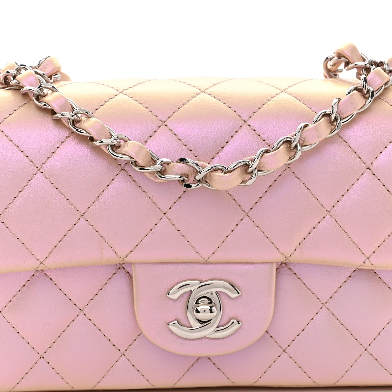 Chanel Iridescent Calfskin Quilted Mini Rectangular Flap Pink 8 of 10