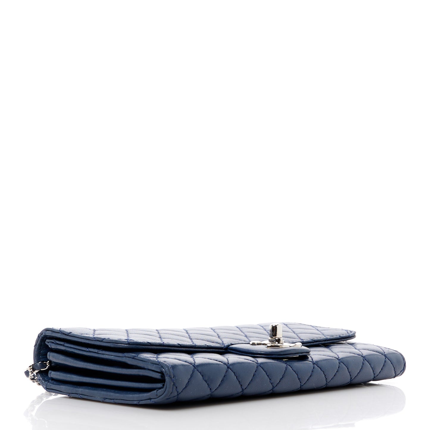 Lambskin Quilted Chain Clutch Flap Navy