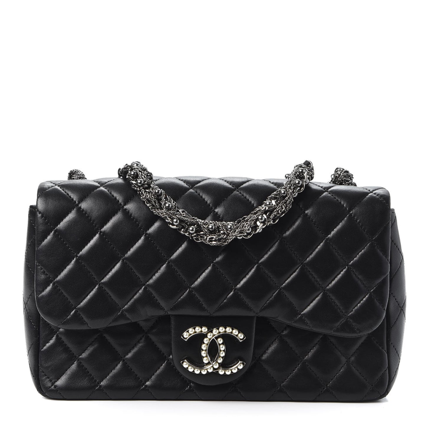 Lambskin Quilted Medium Westminster Pearl Flap Black