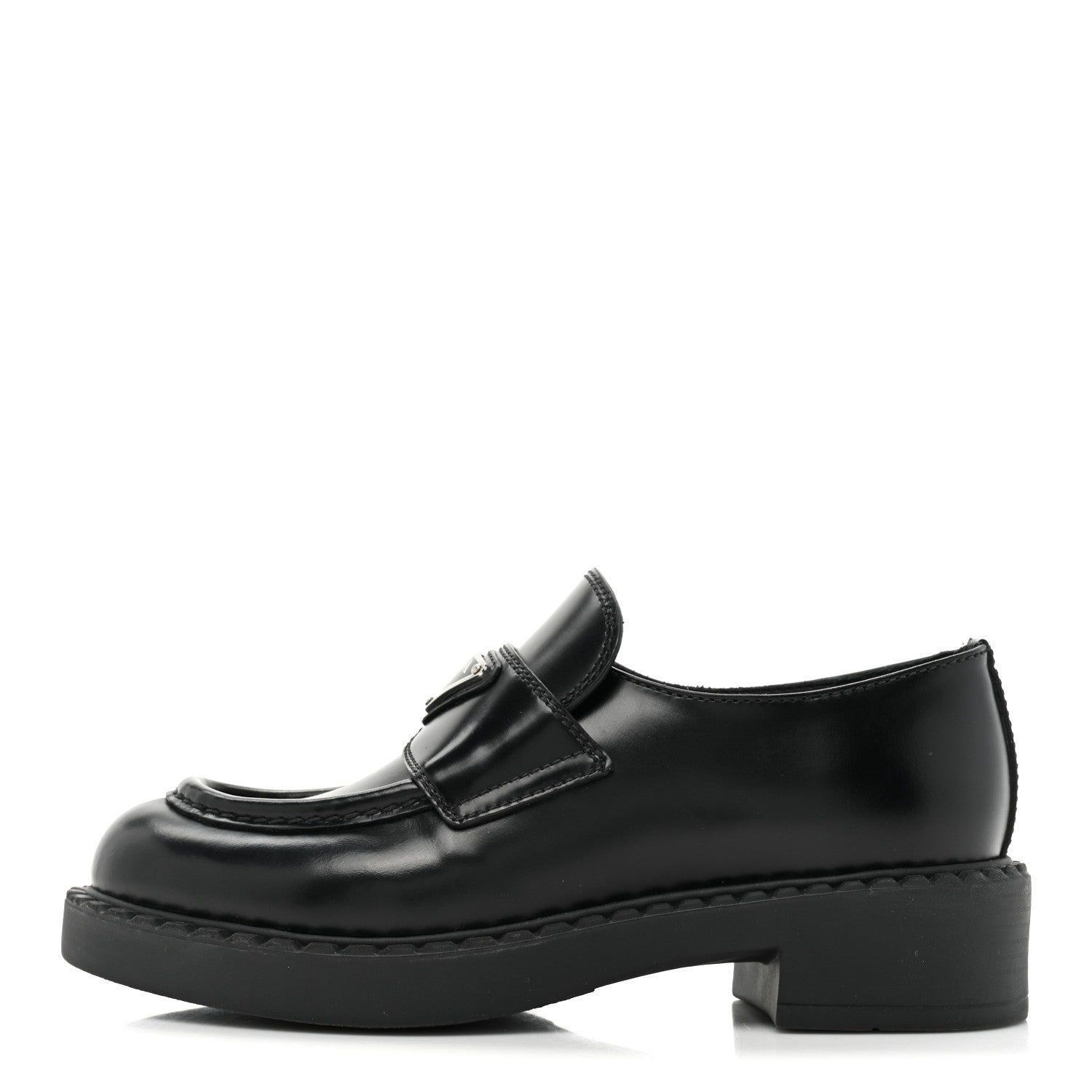 Prada Spazzolato Metal Triangle Logo 50mm Loafers 35 Black 1 of 9