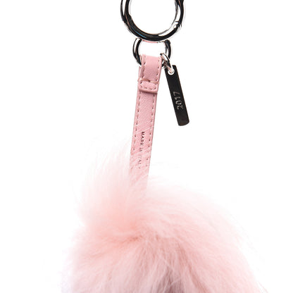 Fendi Raccoon Rabbit Fur Shiny Nappa Flower Pom Pom Bag Charm Rosa White 3 of 3