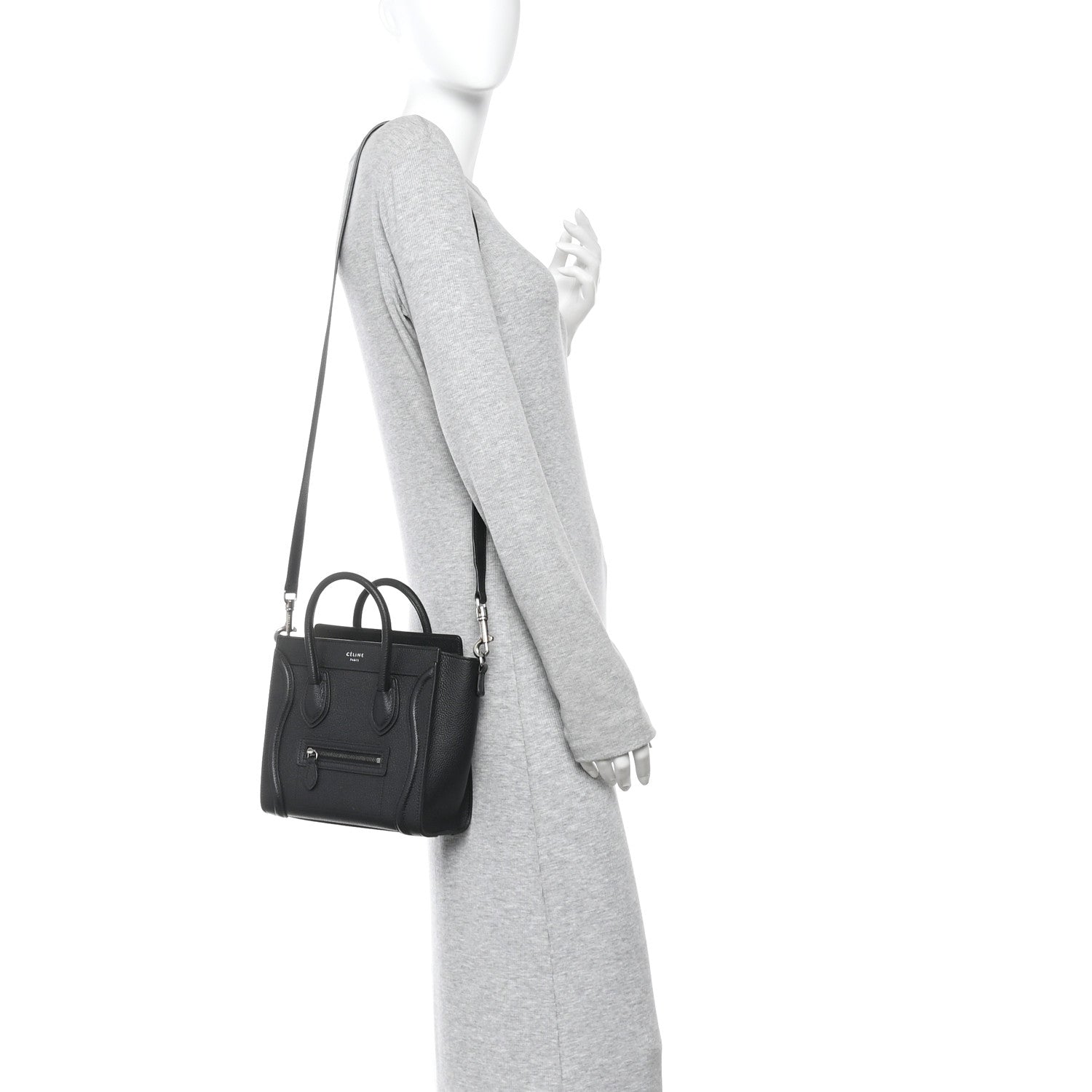 Celine Drummed Calfskin Nano Luggage Black 2 of 10