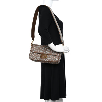 Fendi Wool Vitello King Houndstooth FF Embroidered Baguette Beige Moro 3 of 11