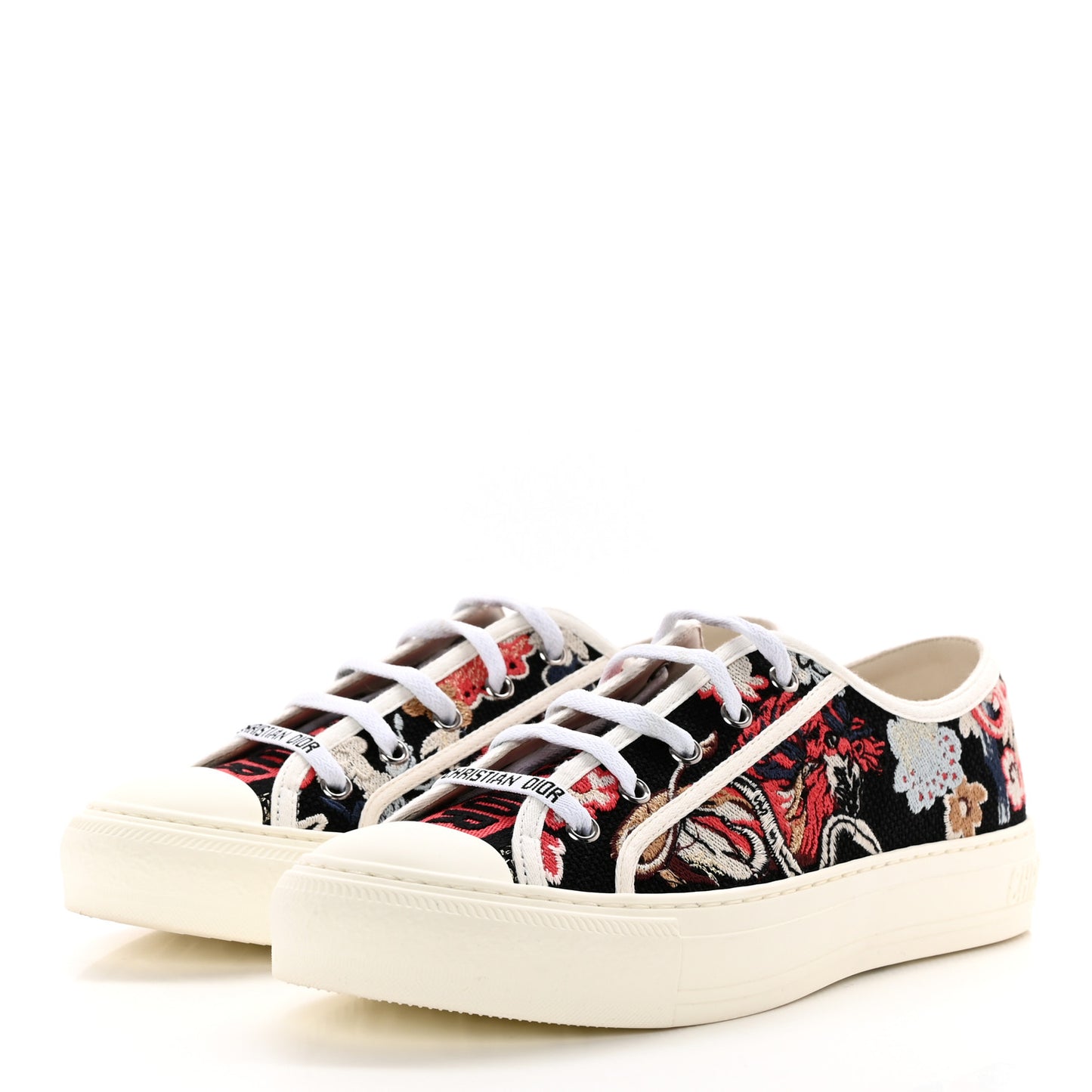 Cotton Floral Pop Embroidered Walk'N'Dior Low Top Sneakers 39 Red Multicolor