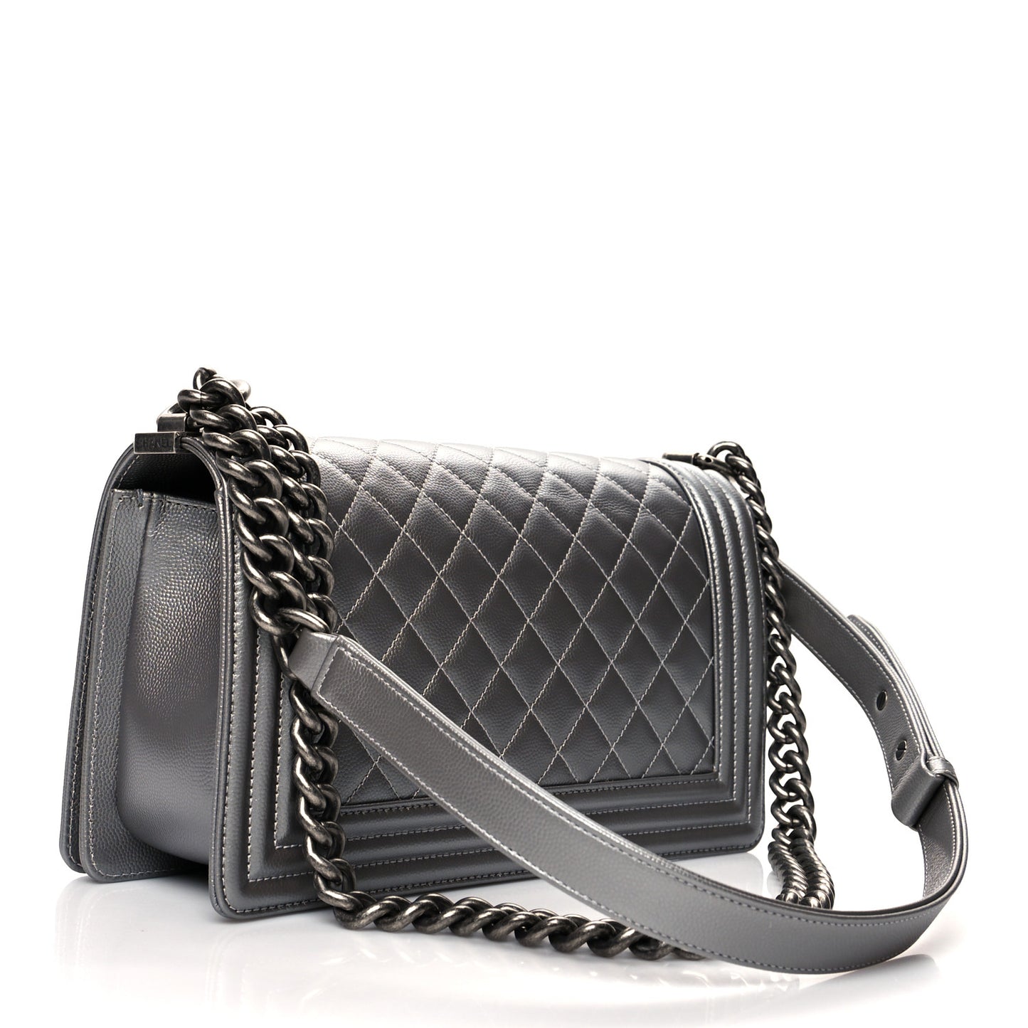 Metallic Caviar Quilted Medium Boy Flap Silver