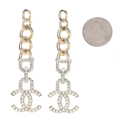 Chanel Metal Crystal CC Vendome CC Dangle Earrings Gold 2 of 5