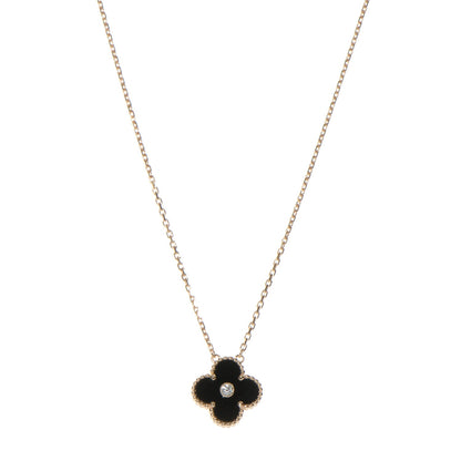 Van Cleef & Arpels 18K Rose Gold Diamond Black Onyx Vintage Alhambra Pendant Necklace 1 of 6