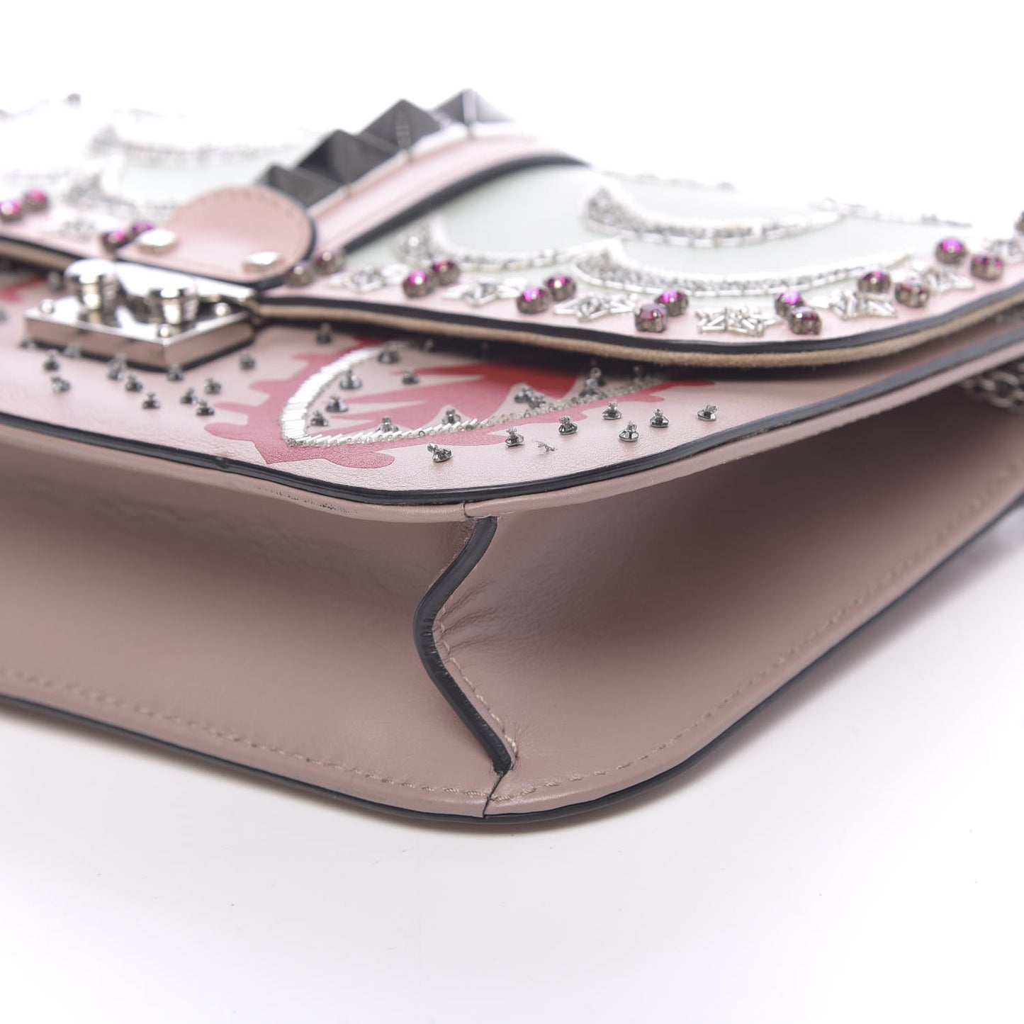 Vitello Crystal Embellished Medium Glam Lock Rockstud Flap Poudre
