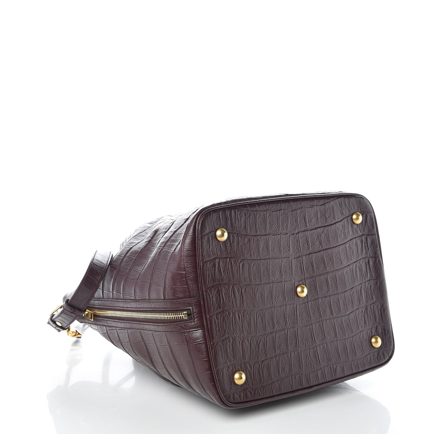Calfskin Crocodile Embossed Large Emmanuelle Bucket Bag Burgundy