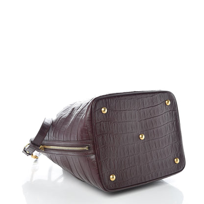 Saint Laurent Calfskin Crocodile Embossed Large Emmanuelle Bucket Bag Burgundy 4 of 9
