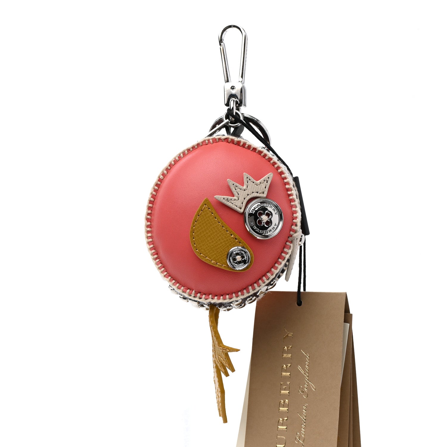 Burberry Calfskin Wool Cashmere Studded Mabel Derek The Bird Bag Charm Deep Claret Multicolor 3 of 6