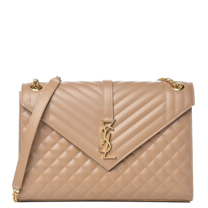 Saint Laurent Grain De Poudre Mixed Matelasse Large Triquilt Monogram Satchel Cork 1 of 11