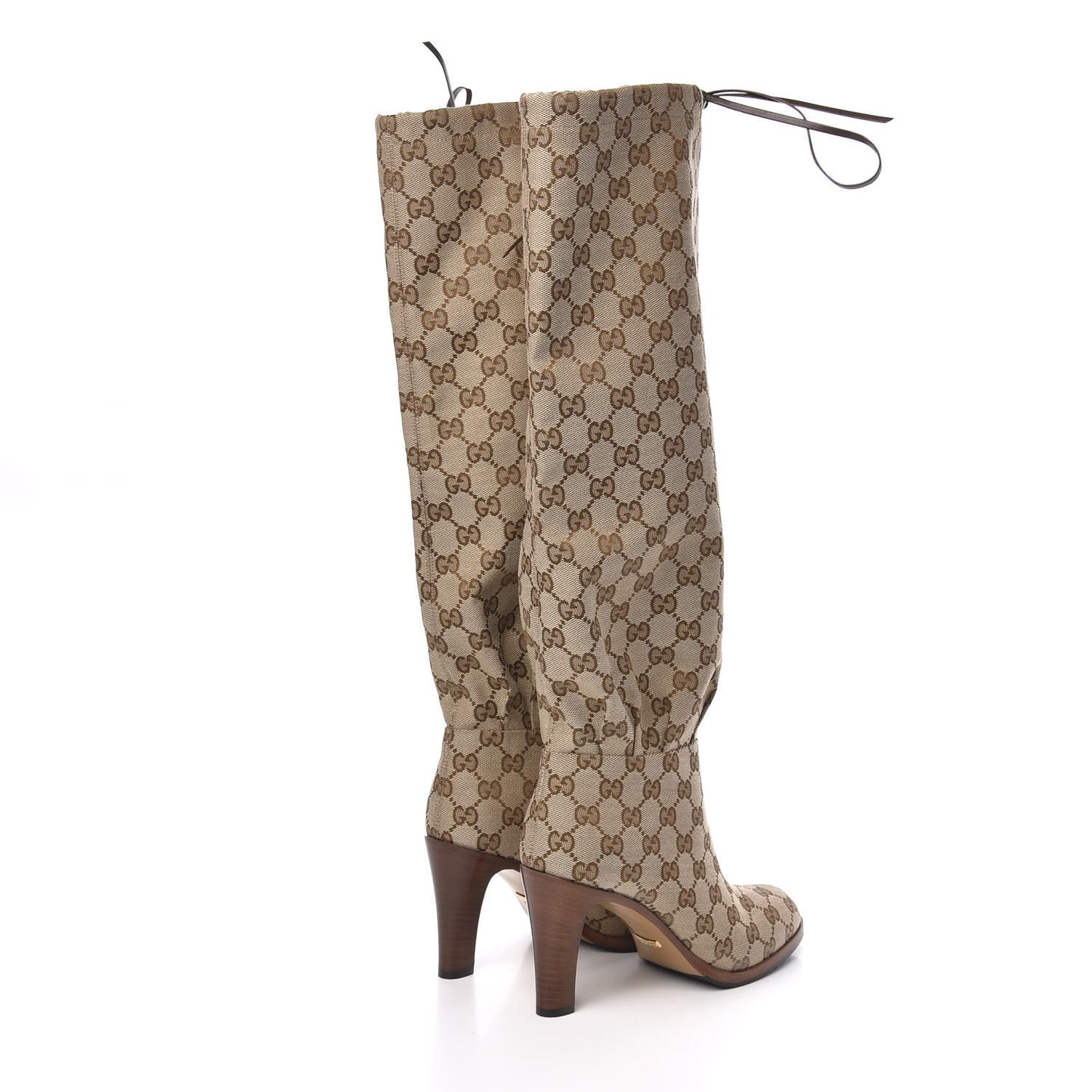 Monogram Lisa Mid Heel Boots 37 Beige Ebony