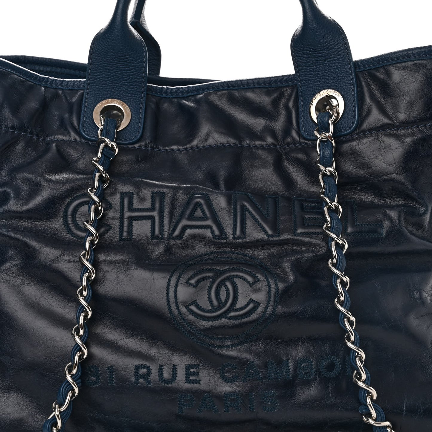 Glazed Calfskin Medium Deauville Tote Blue