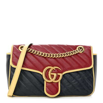 Gucci Azalea Calfskin Matelasse Diagonal Small Torchon GG Marmont Shoulder Bag Blue Agata New Cherry Red Butter 1 of 15