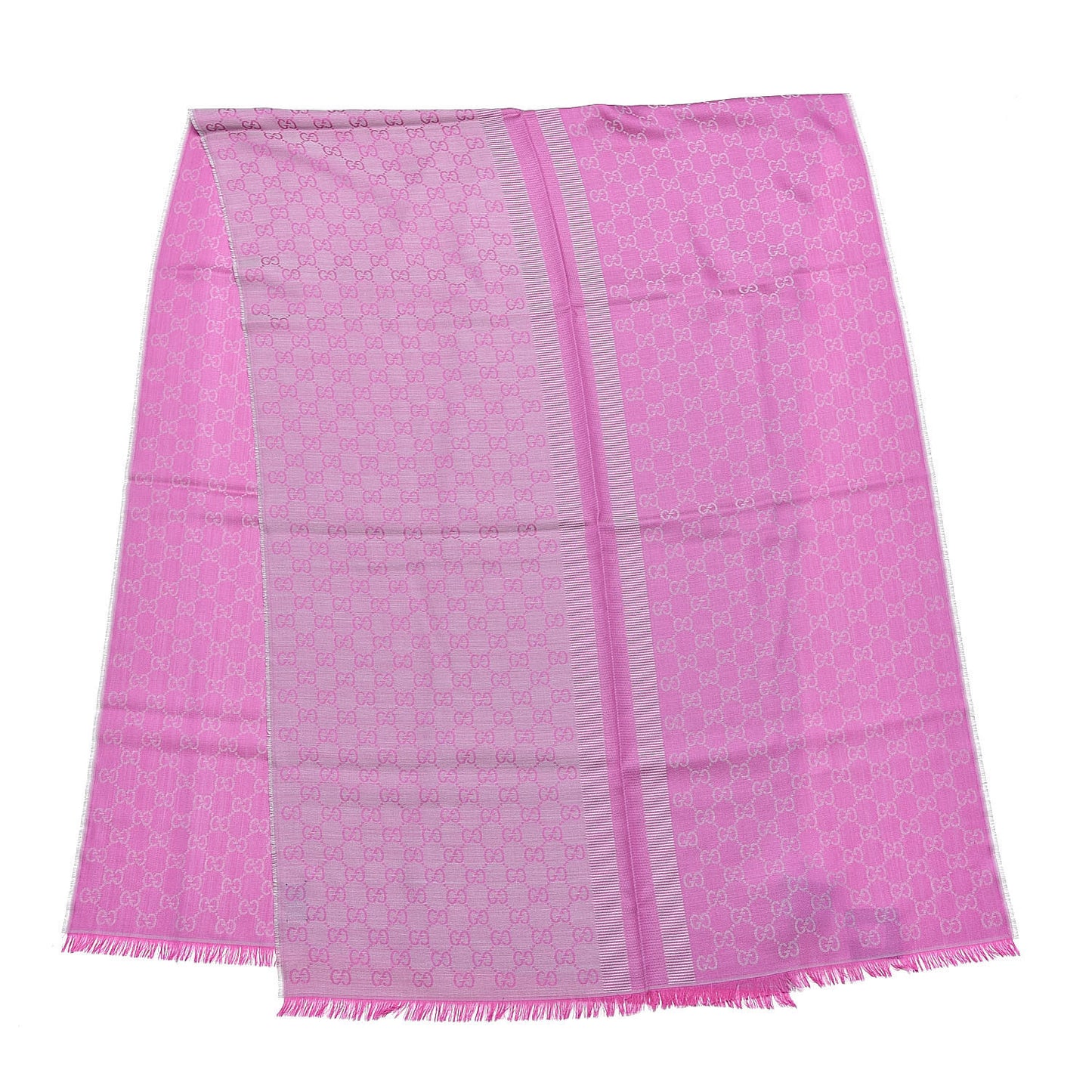 Wool Silk GG Monogram GGWeblong Fringe Scarf Shawl Zinc Pink