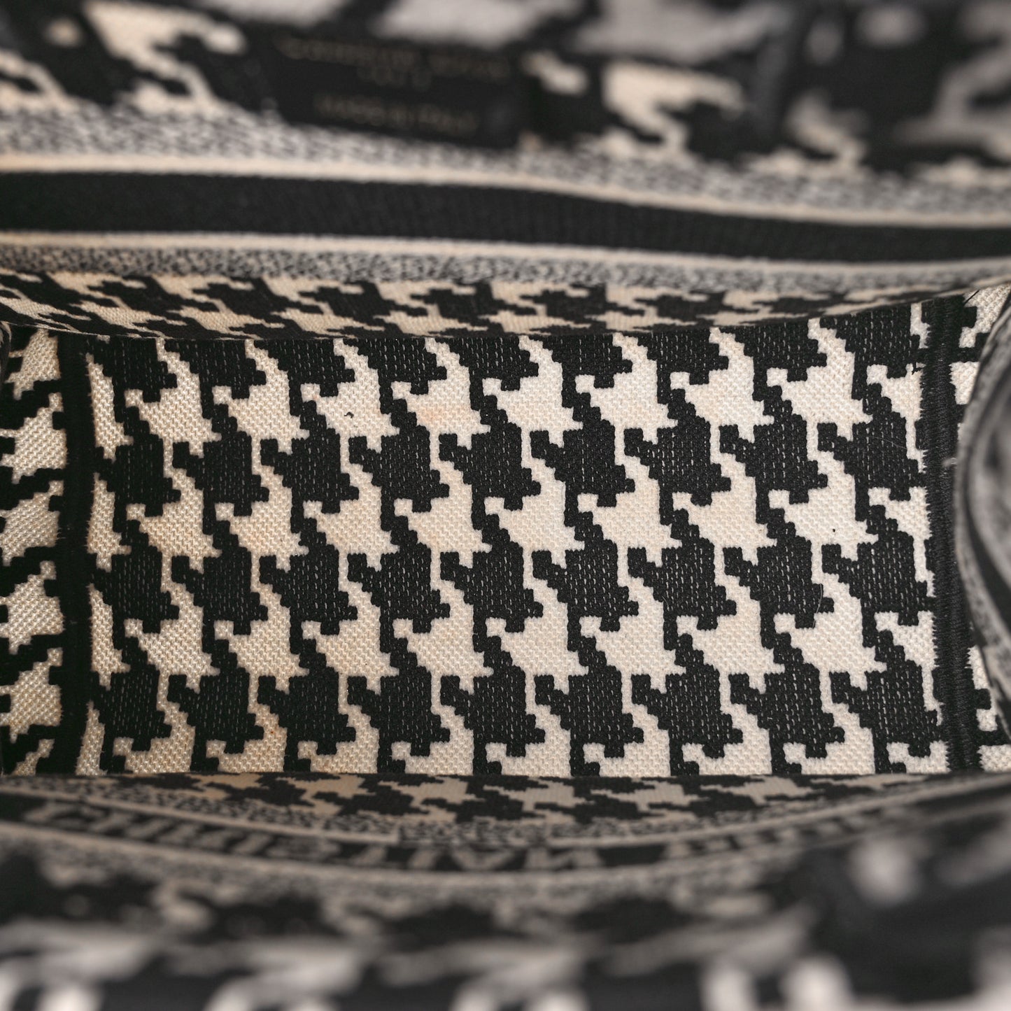 CHRISTIAN DIOR Canvas Houndstooth Embroidered Small Book Tote Black White