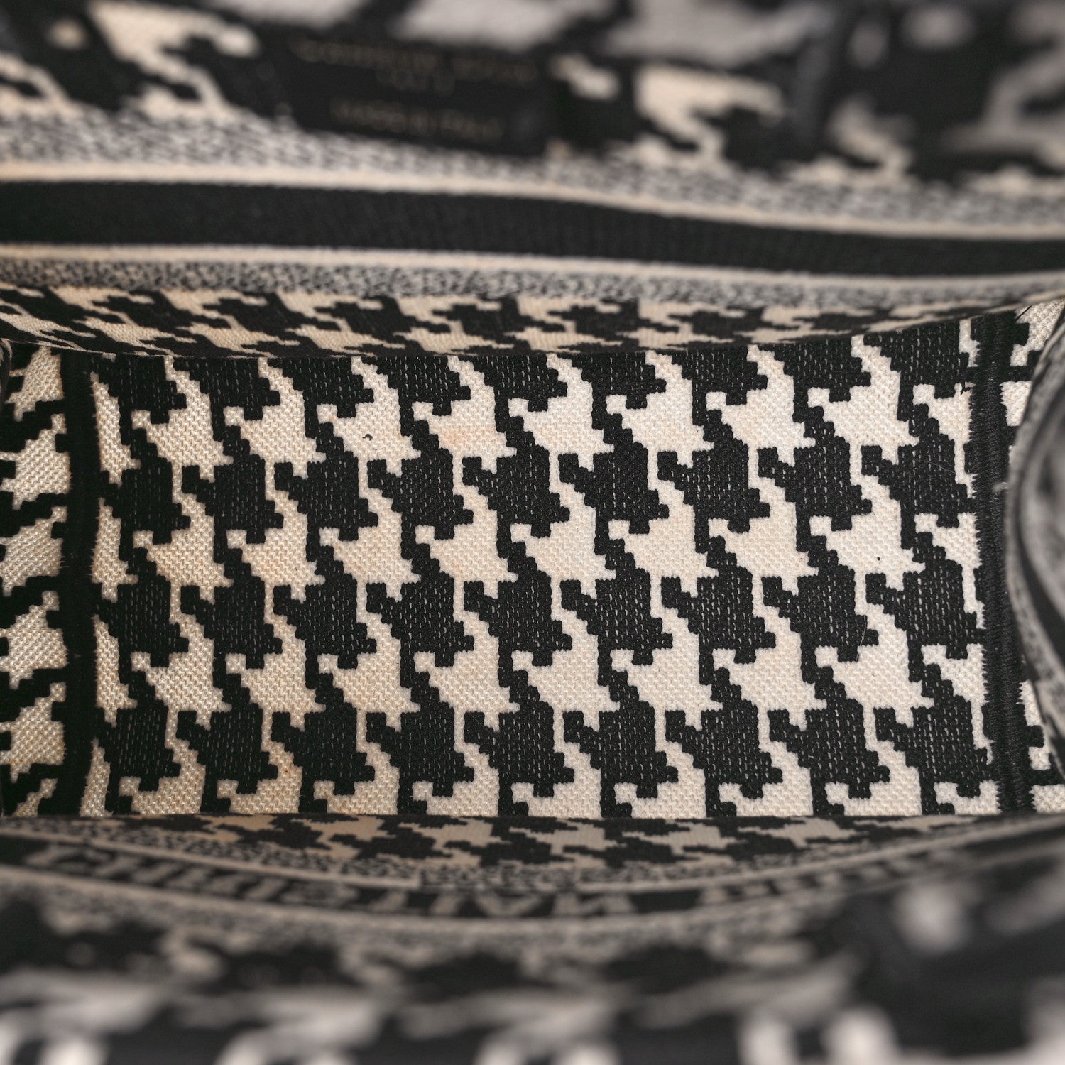 Christian Dior CHRISTIAN DIOR Canvas Houndstooth Embroidered Small Book Tote Black White 5 of 11