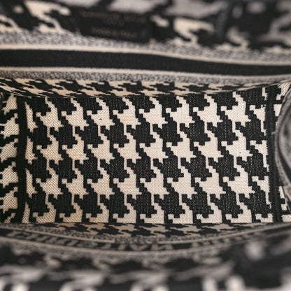 Christian Dior CHRISTIAN DIOR Canvas Houndstooth Embroidered Small Book Tote Black White 5 of 11