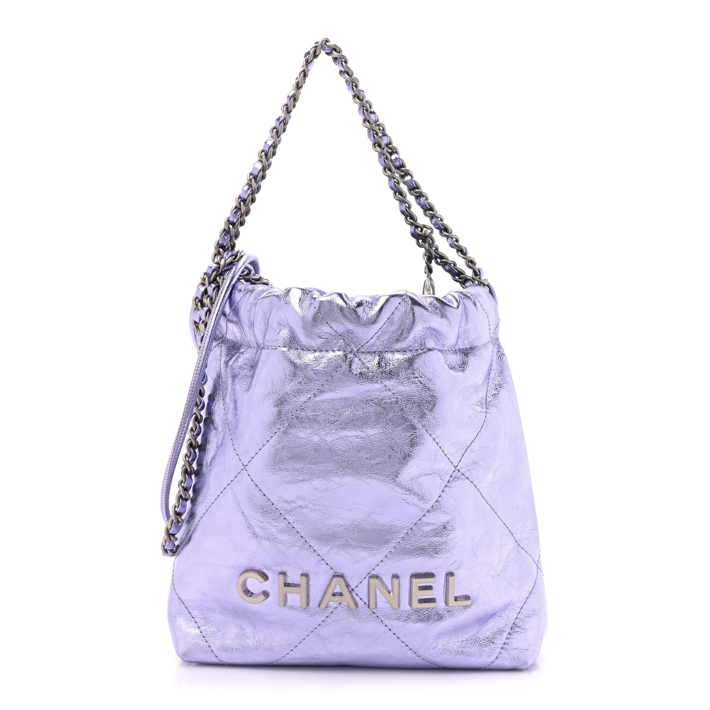 Metallic Calfskin Quilted Mini Chanel 22 Lilac