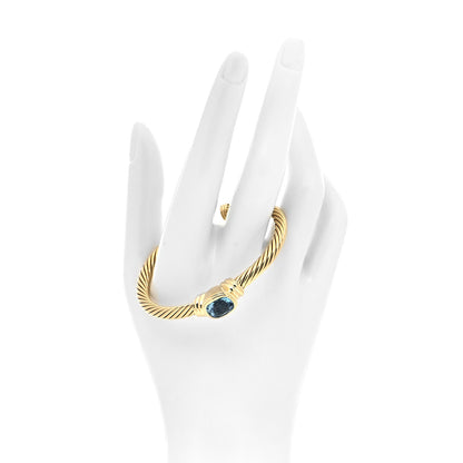David Yurman 18K Yellow Gold Blue Topaz 5mm Noblesse Cable Bracelet 4 of 10