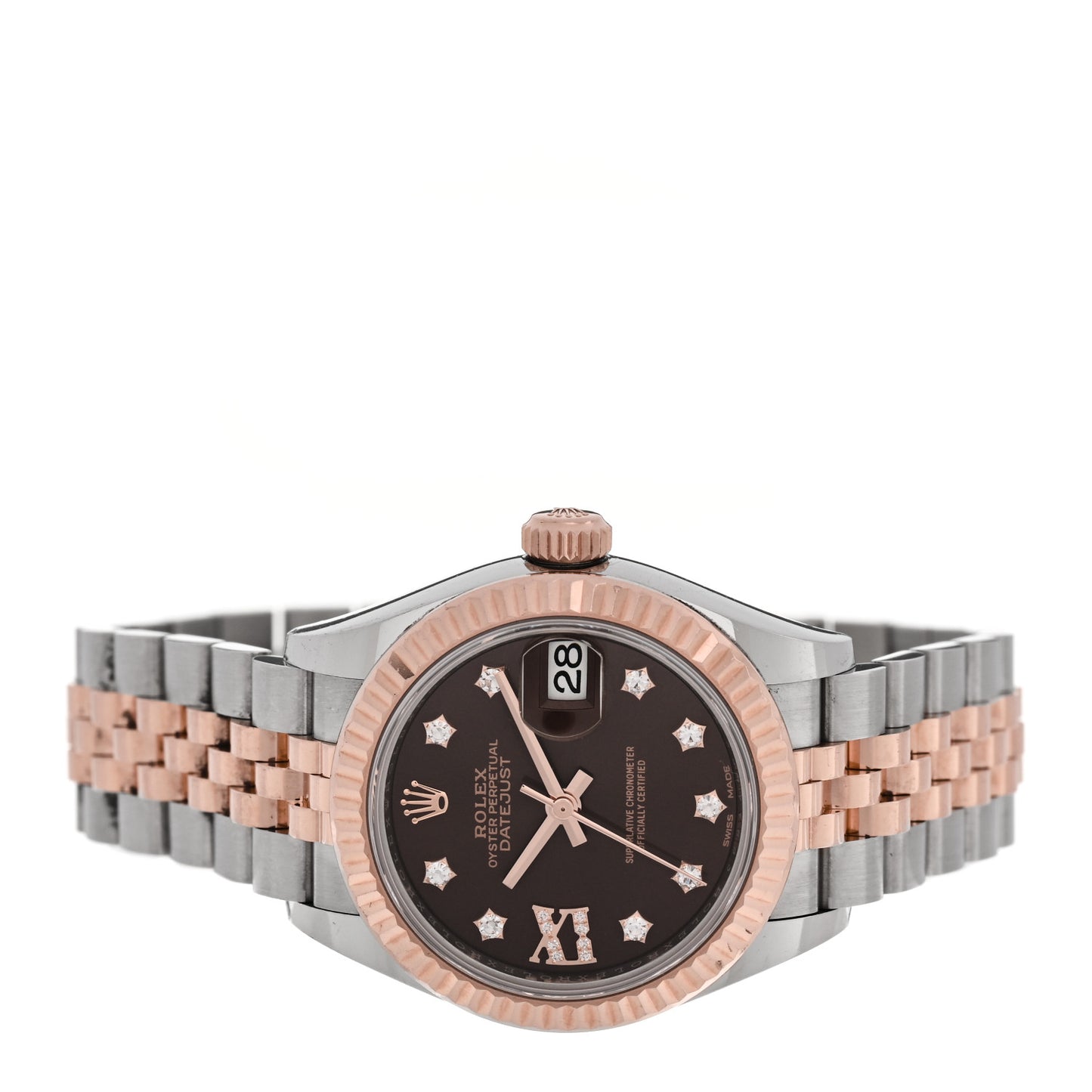 Stainless Steel 18K Everose Gold Diamond 28mm Oyster Perpetual Datejust Watch Chocolate 279171
