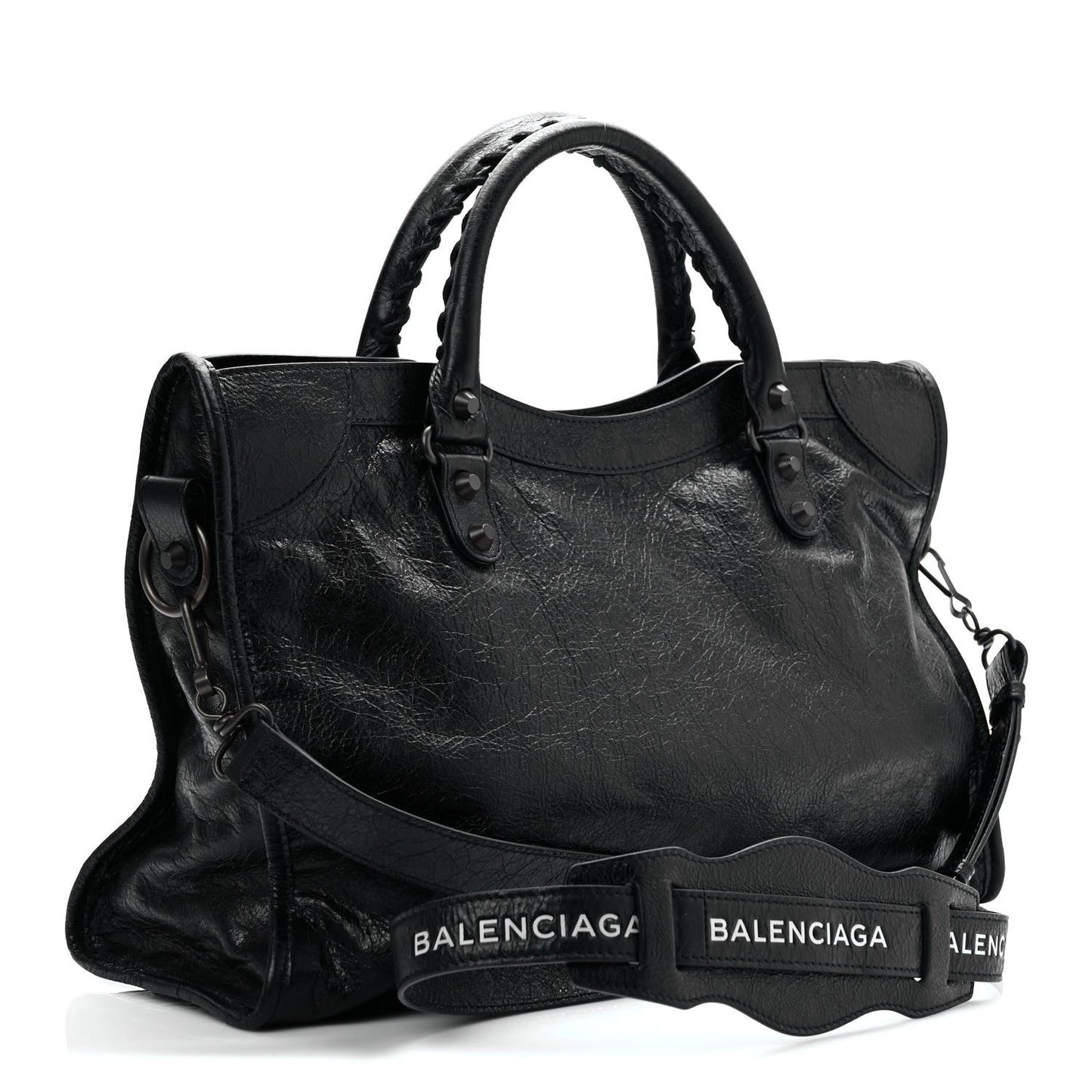 Agneau Classic Hardware City Logo Strap Black White