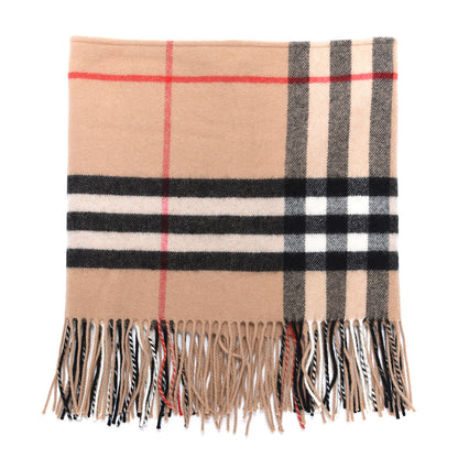 Burberry Cashmere Wool Classic Check Infinity Fringe Scarf Camel 1 of 5