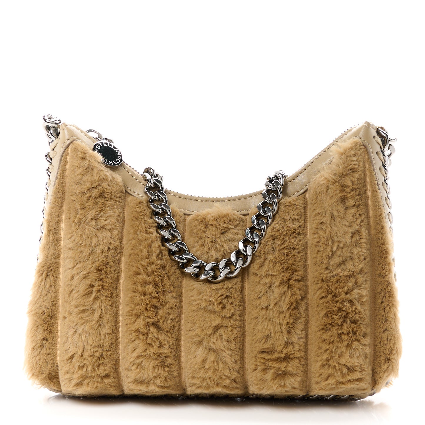 STELLA MCCARTNEY Eco Fur Mini Striped Shoulder Bag Camel
