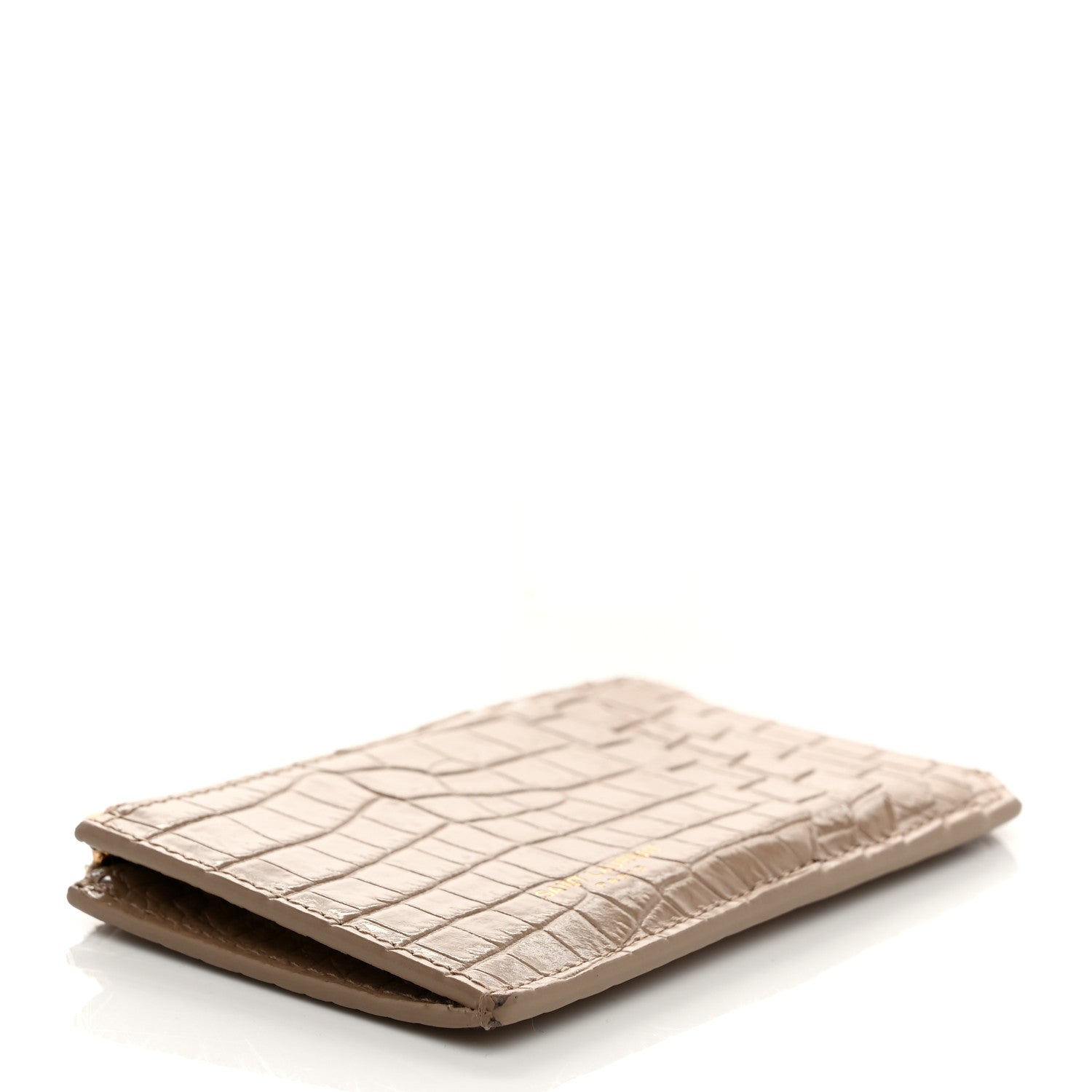 Saint Laurent Calfskin Crocodile Embossed 5 Fragments Zip Pouch Card Holder Dark Beige 4 of 7