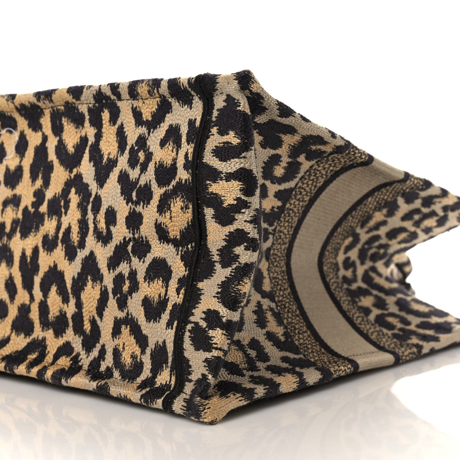 Christian Dior Canvas Mizza Embroidered Medium Leopard Book Tote Beige 8 of 8