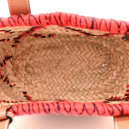 Loewe Embroidered Raffia Basket Tote Bag Natural Tan Red 5 of 11