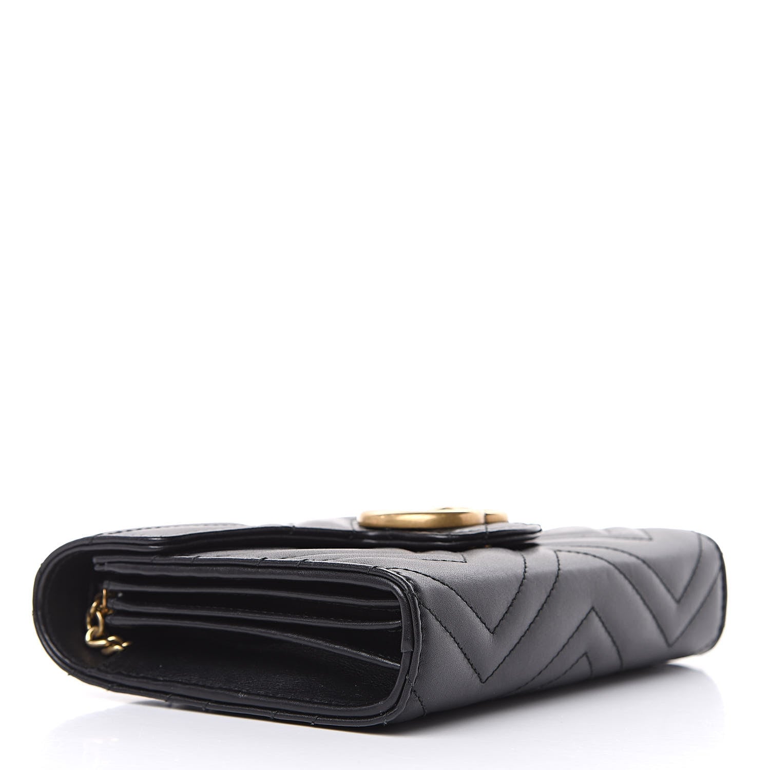 Gucci Calfskin Matelasse GG Marmont Chain Wallet Black 4 of 11
