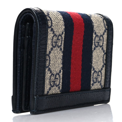 Gucci GG Supreme Monogram Textured Dollar Calfskin Web Ophidia Card Case Beige Blue 3 of 11
