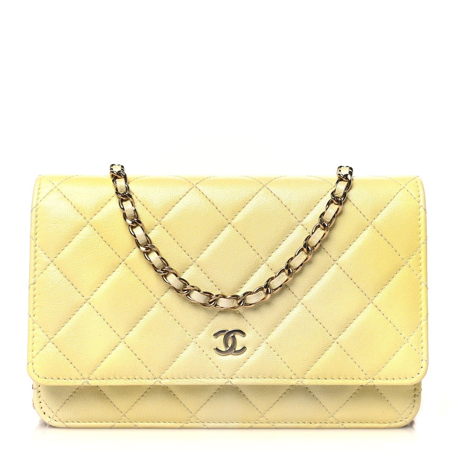 Chanel Cloudy Pearly Goatskin Quilted Wallet on Chain WOC Jaune 1 of 12