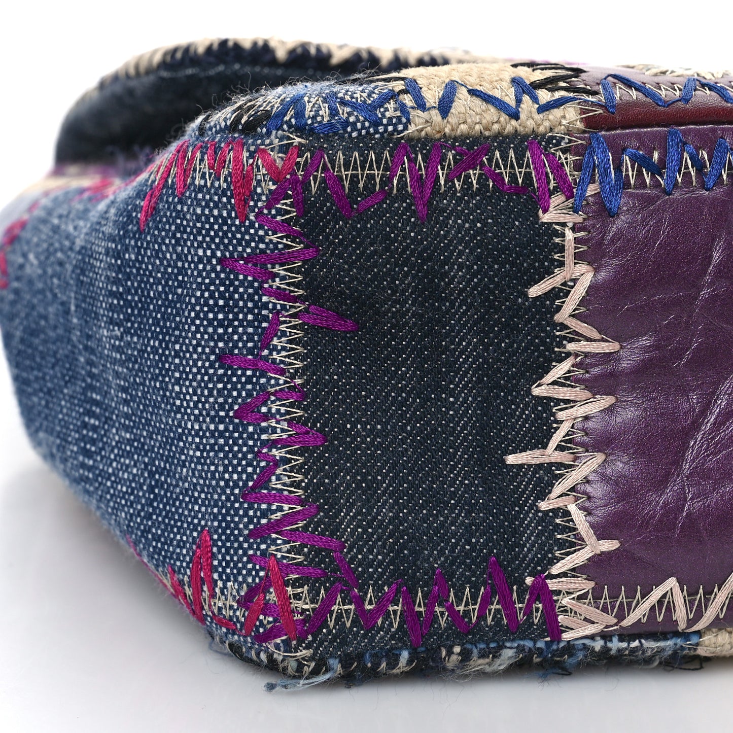 Denim Tweed Patchwork Jumbo Single Flap Multicolor