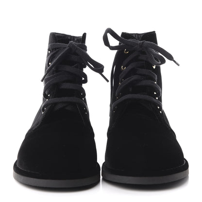 Chanel Velvet CC Lace Up Boots 40.5 Black 2 of 8
