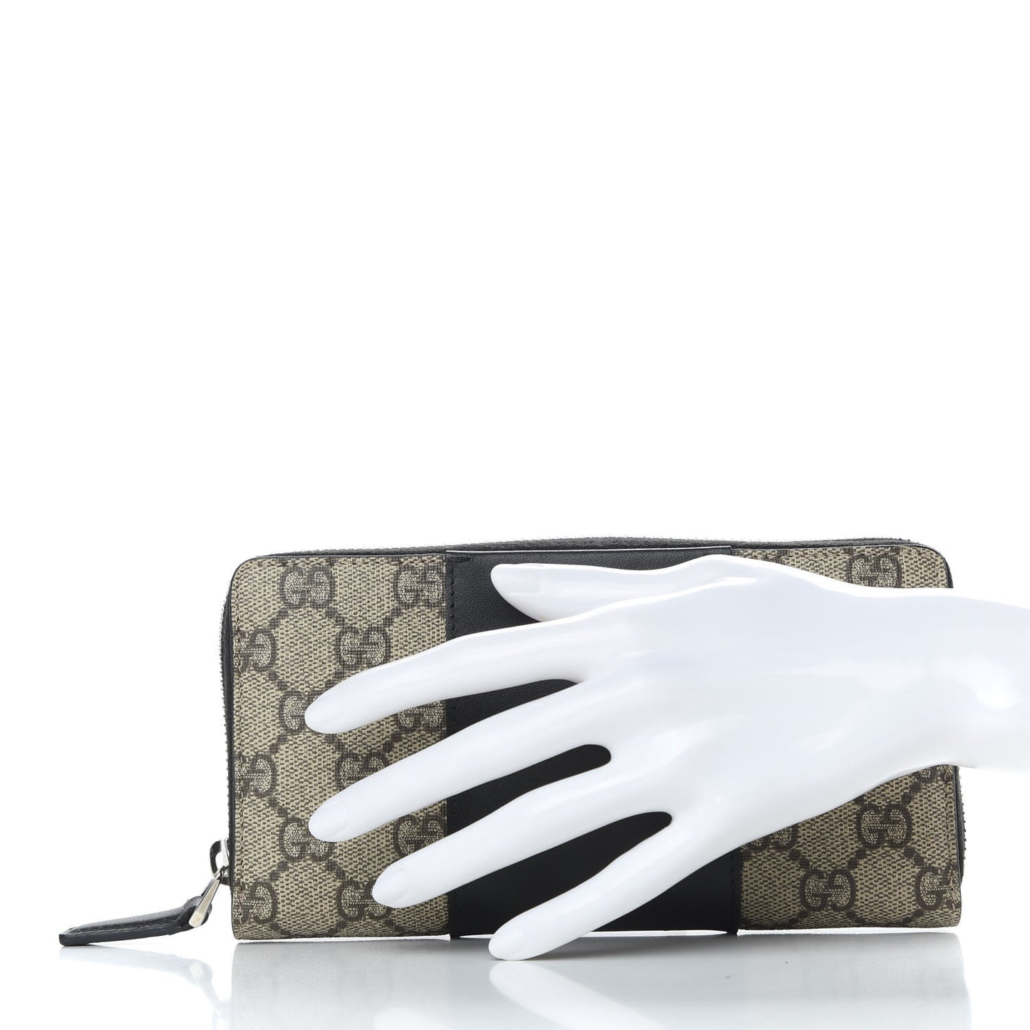 GG Supreme Monogram Selleria Calfskin Zip Around Wallet Beige Ebony Black