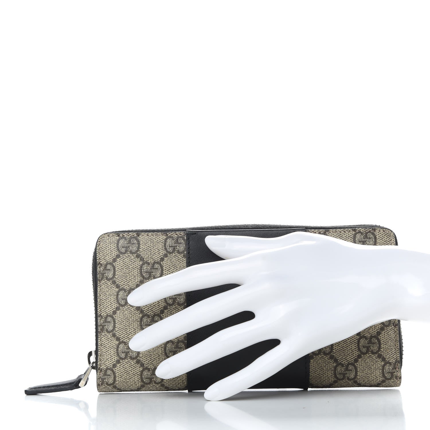 Gucci GG Supreme Monogram Selleria Calfskin Zip Around Wallet Beige Ebony Black 2 of 9