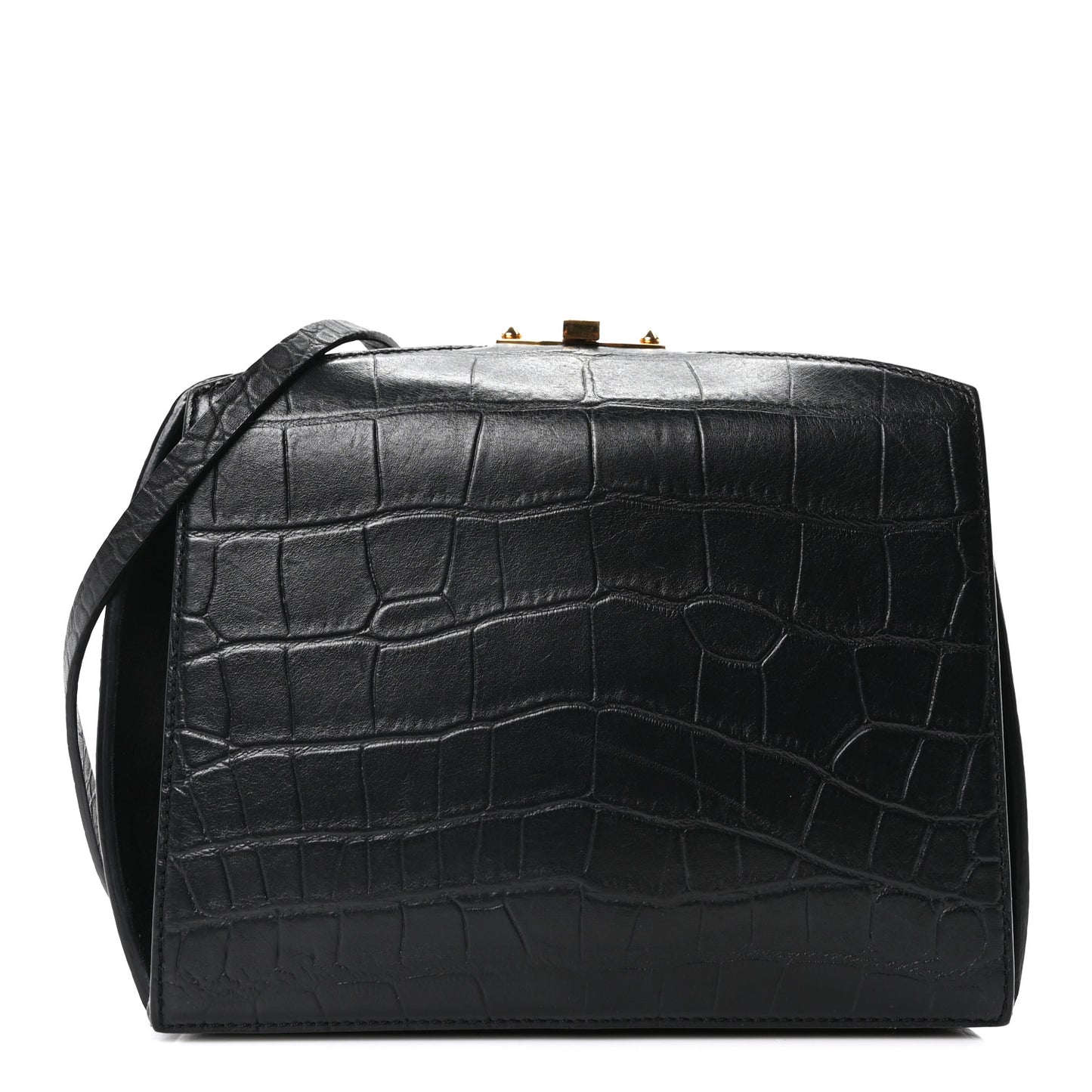 Calfskin Crocodile Embossed Box Shoulder Bag 19 Black