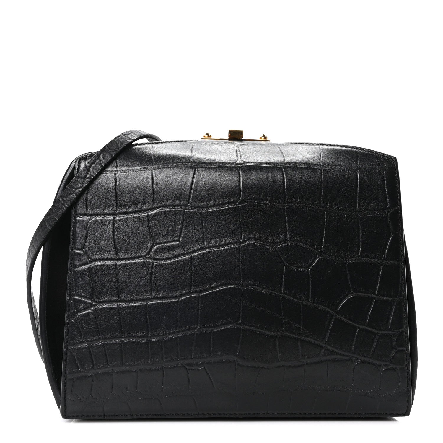 Alexander McQueen Calfskin Crocodile Embossed Box Shoulder Bag 19 Black 1 of 9